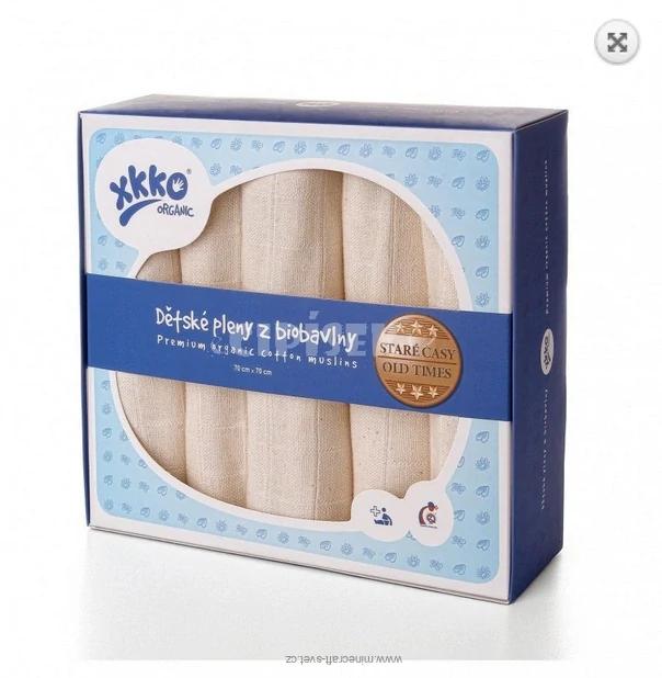 Dětské pleny z biobavlny XKKO Organic 70x70cm Staré časy Natural